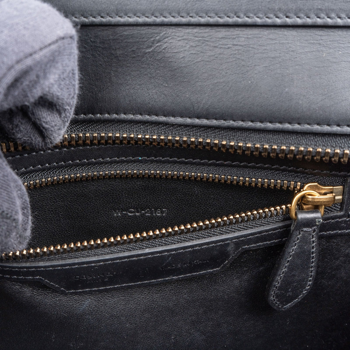 Céline Tricolor Grained Leather & Suede Small Luggage Handbag