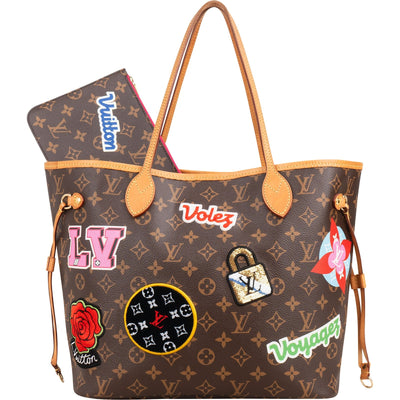 Louis Vuitton Monogram My LV World Tour Patches Neverfull MM Schultertasche