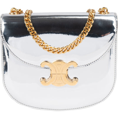 Borsa a tracolla Celine Teen Triomphe in pelle di vitello argento metallizzato