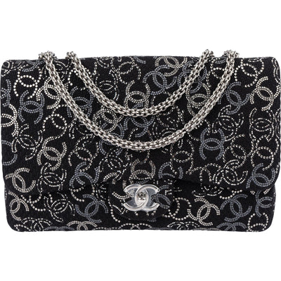 Chanel Sequin Tweed Palladium CC Jumbo Double Flap Umhängetasche