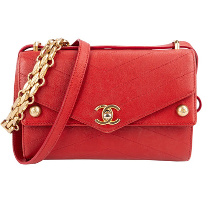 Chanel Stitched Chevron Envelope Double Flap Shoulder Umhängetasche