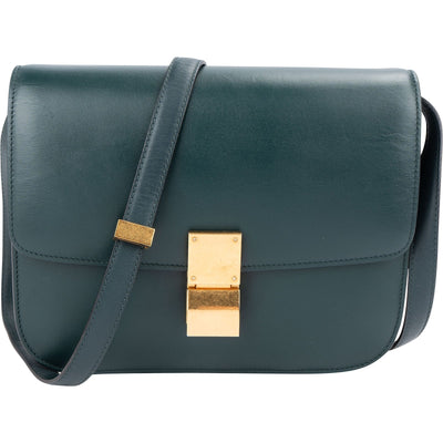 Celine Dark Boxcalf Classic Box Medium Umhängetasche in Grün