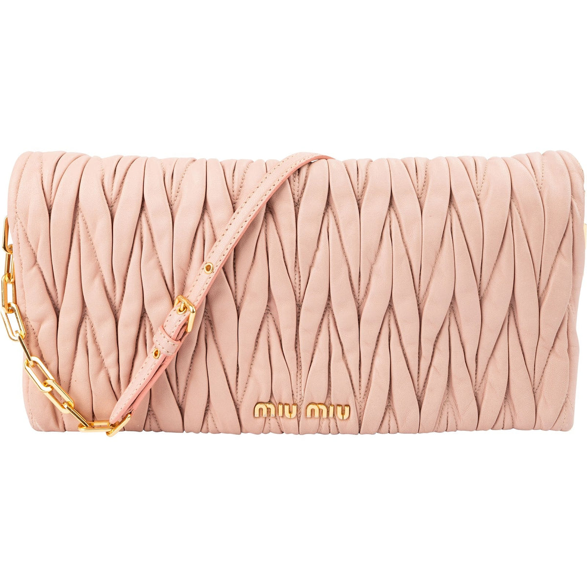 Miu Miu Matelassé Nappa Leather Fold Over Clutch Crossbody Bag