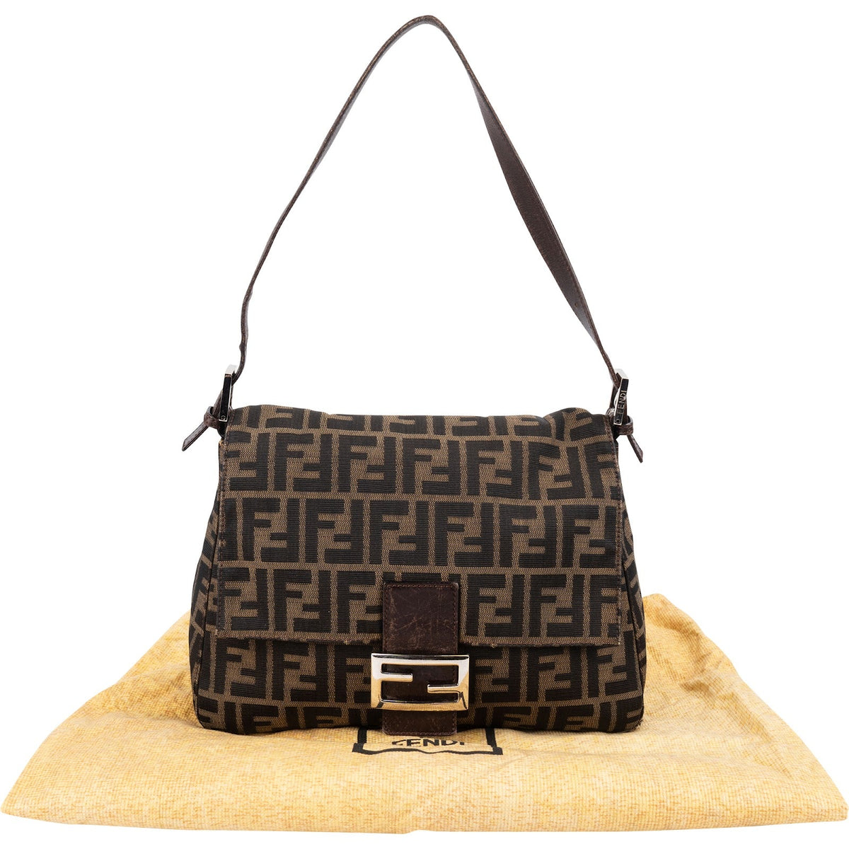 Borsa a spalla Fendi Mamma Baguette in tela Monogram FF Zucca