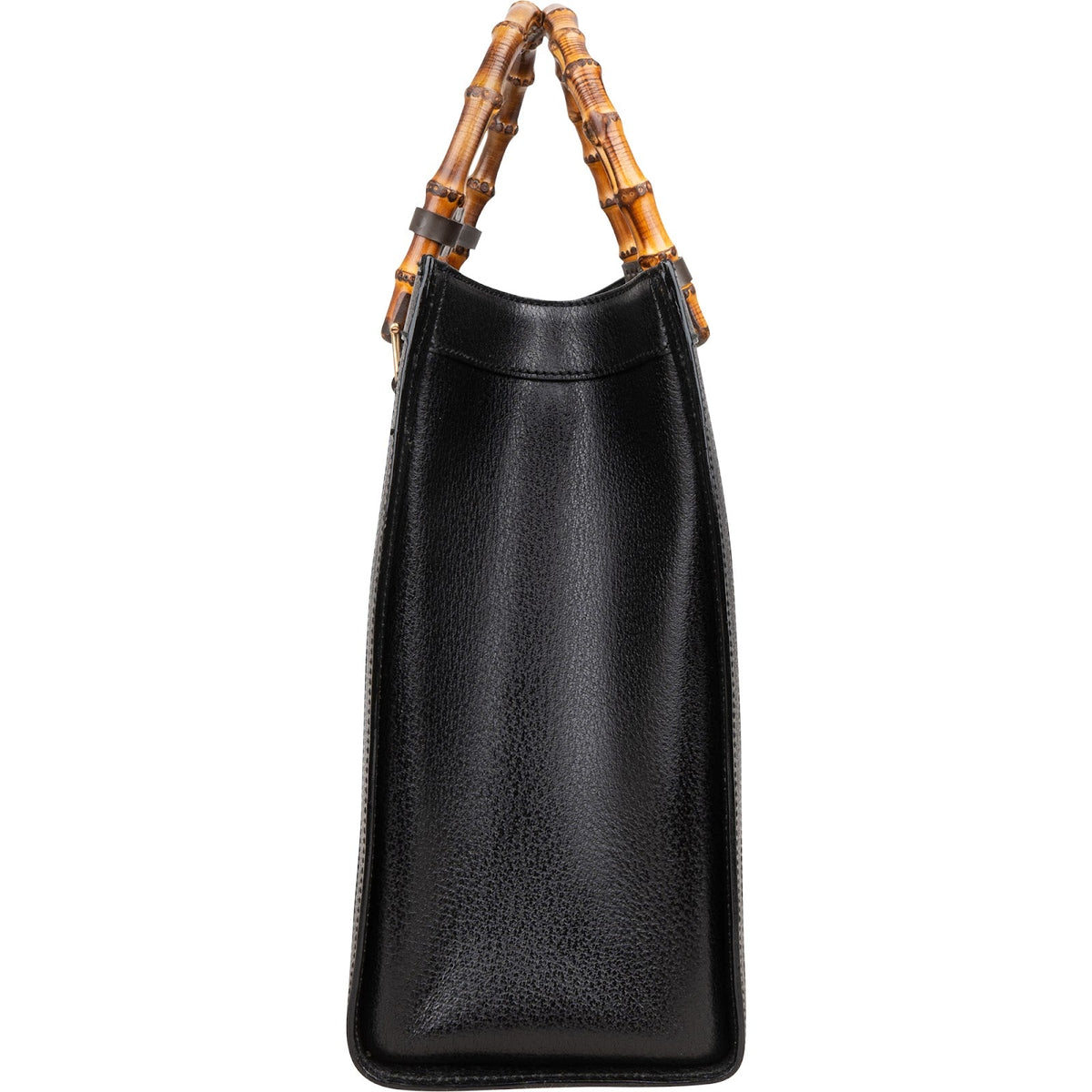 Borsa a mano Gucci in pelle nera con manico in bambù