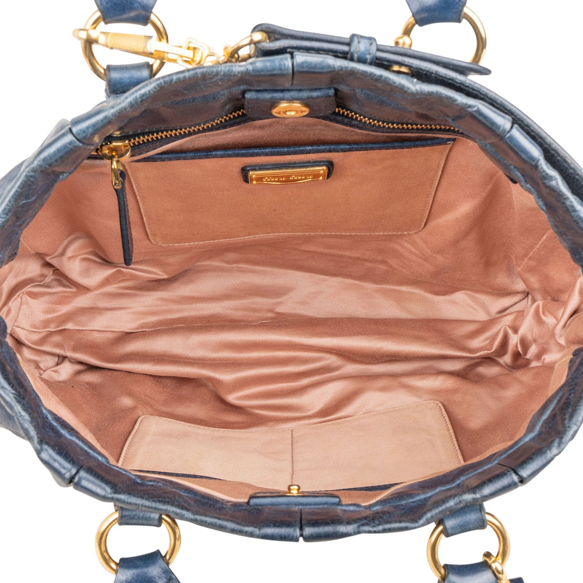 Miu Miu Navy Vitello Lux Leather Satchel Handbag
