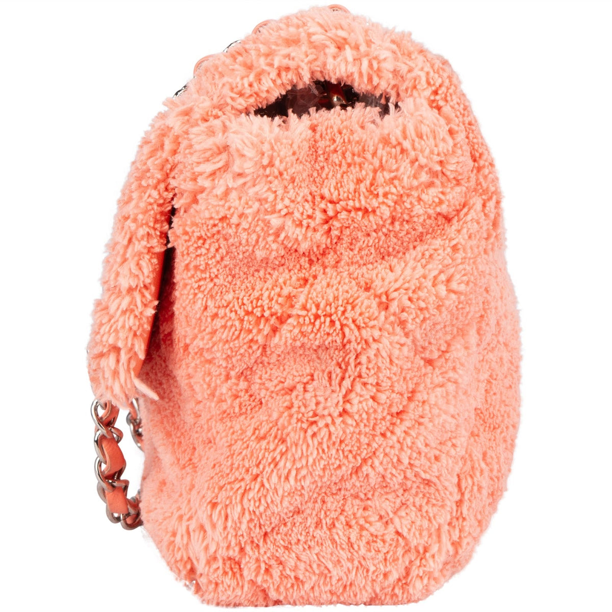 Bolso de hombro Chanel Coco Single Flap de felpa rosa