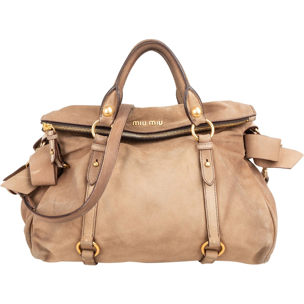 Miu Miu bruine suède Bow Satchel schoudertas