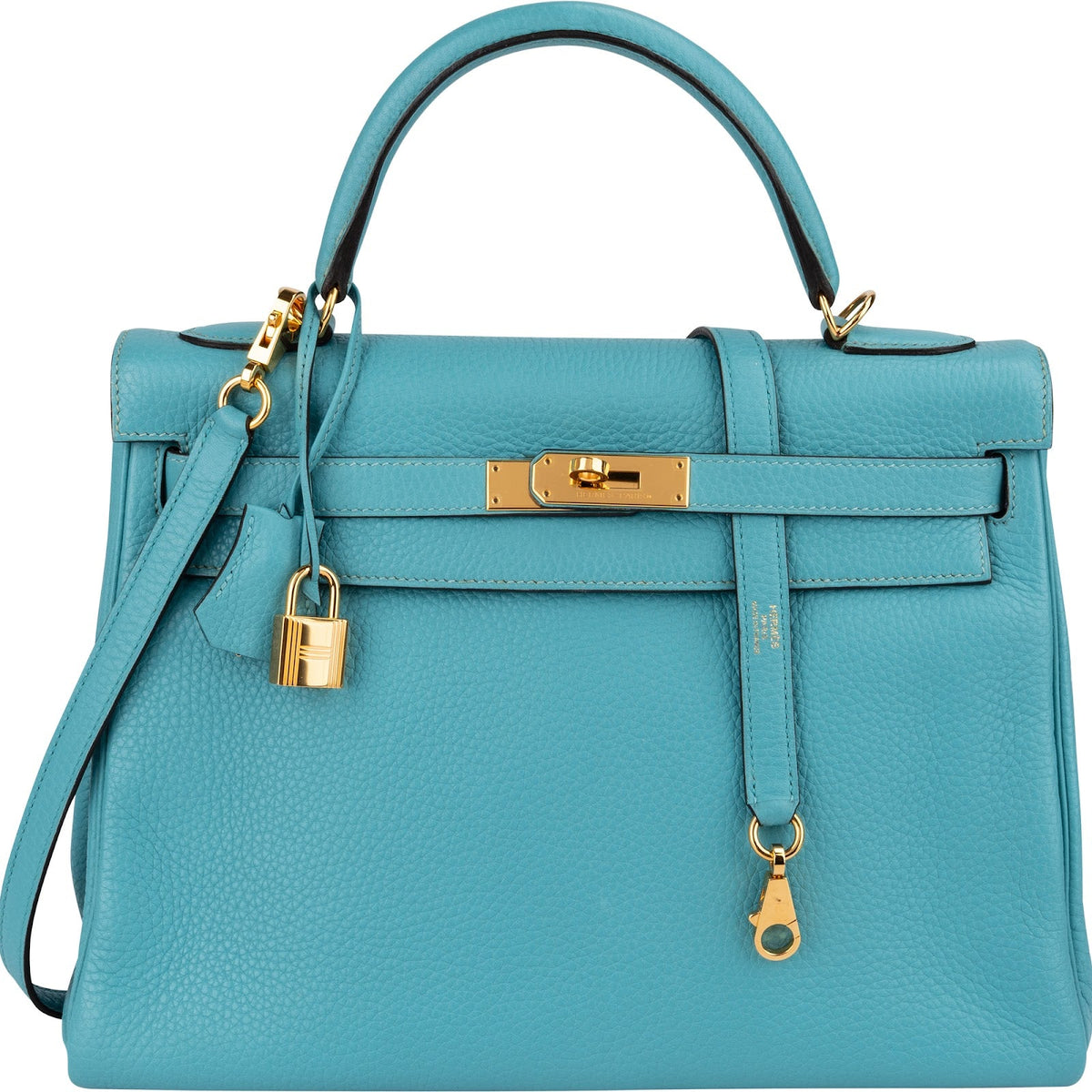 Hermès Taurillon Clemence lederen Gold Kelly 32 handtas blauw Saint-Cyr