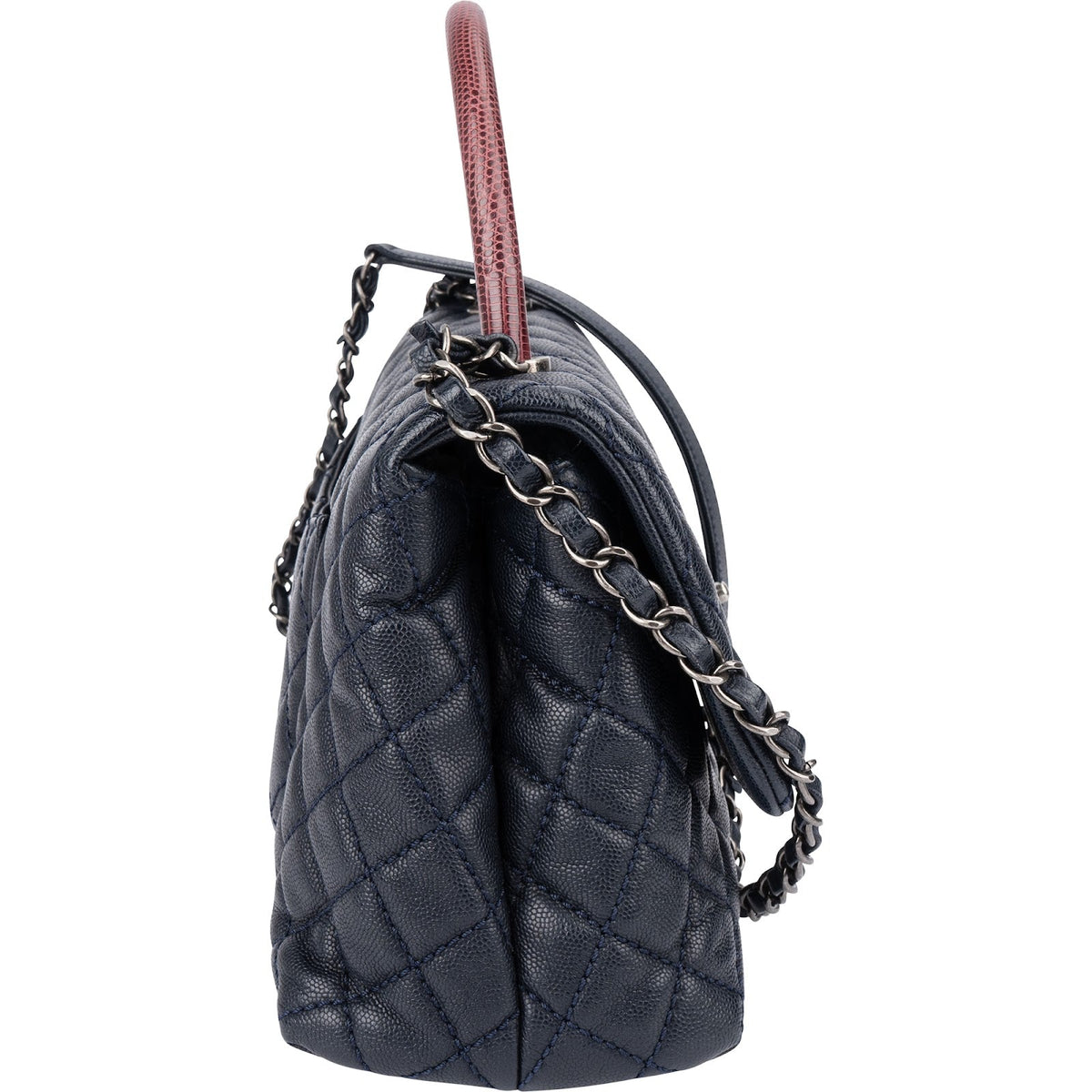 Sac à main Chanel Coco Handle à rabat en cuir caviar matelassé et lézard