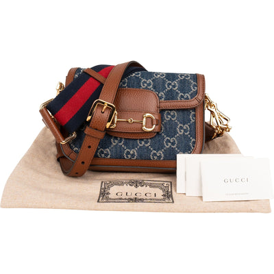Borsa a spalla e a tracolla Gucci Horsebit 1955 in denim con monogramma GG