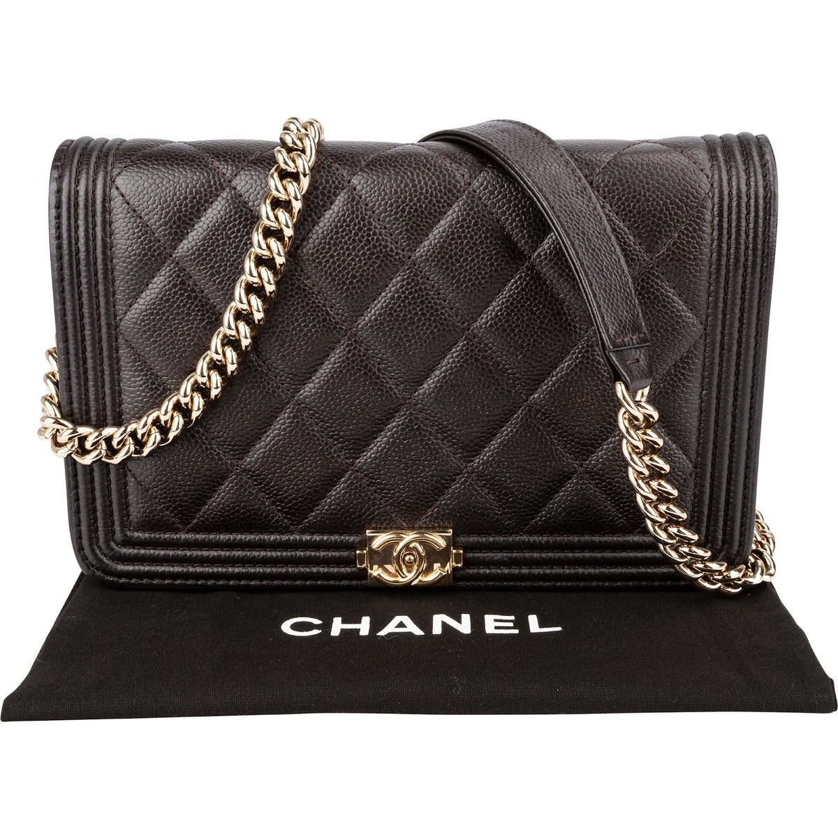 Bolso bandolera Chanel Boy Wallet On Chain en piel de caviar acolchada