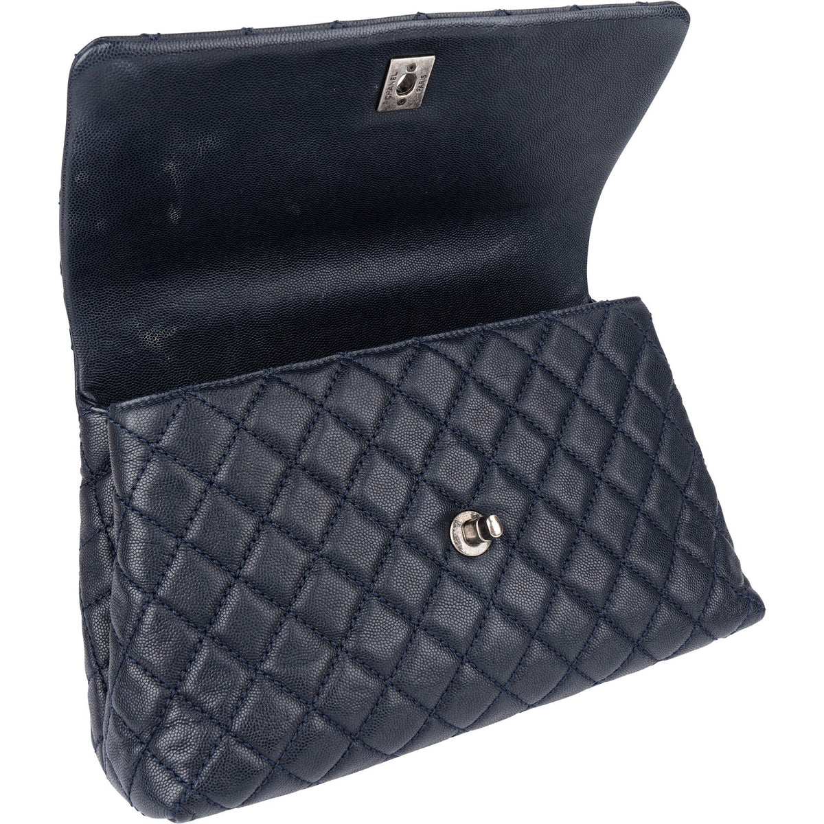 Sac à main Chanel Coco Handle à rabat en cuir caviar matelassé et lézard