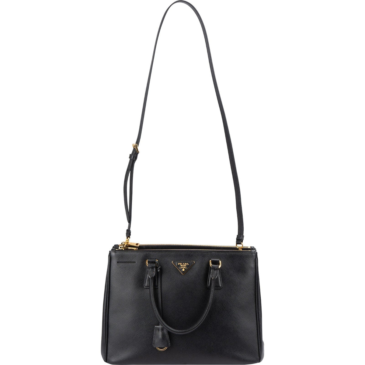 Prada zwarte Saffiano Metal lederen Large Galleria crossbody tas