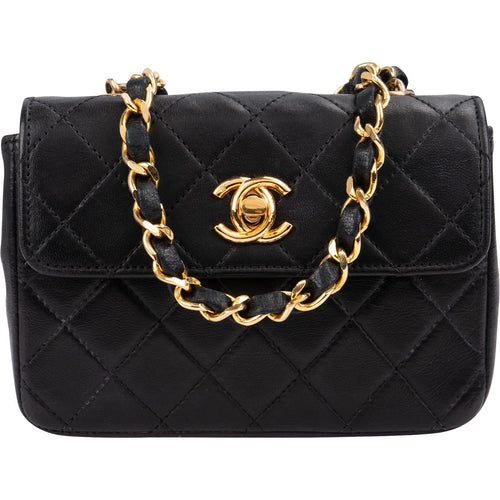 Chanel Quilted Lambskin 24K Gold Mini Square Single Flap Crossbody Bag
