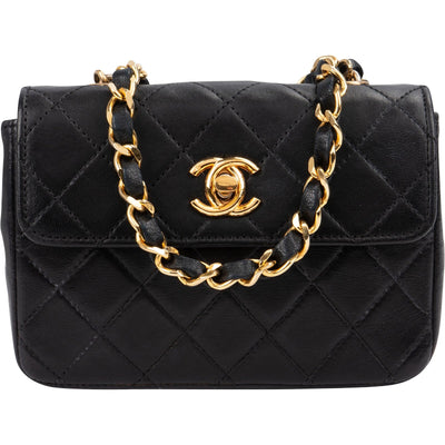 Chanel Quilted Lambskin 24K Gold Mini Square Single Flap Crossbody Bag