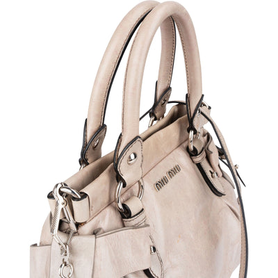 Miu Miu Vitello Lux Leather Bow Small Hobo Handbag