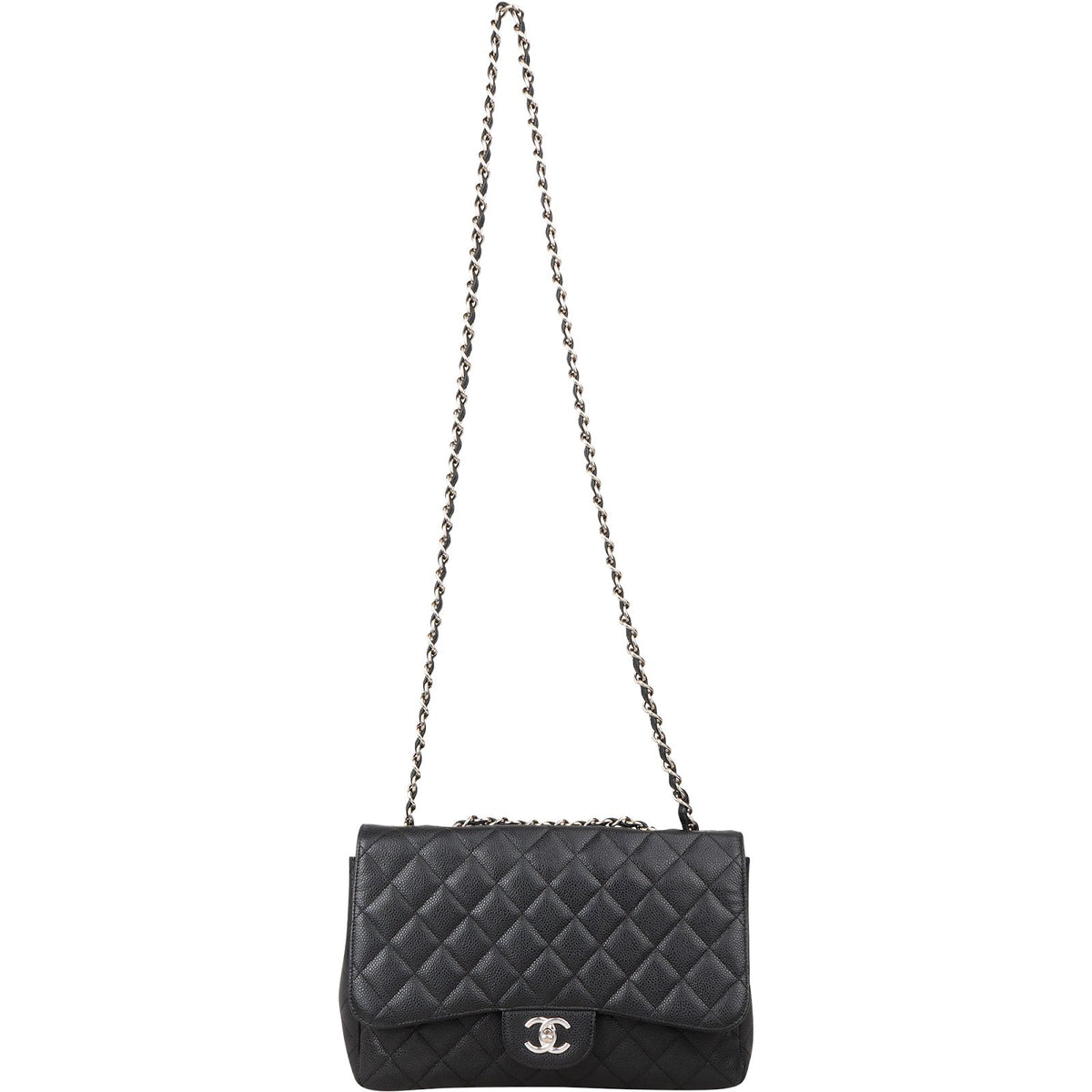 Borsa a tracolla Chanel Jumbo Single Flap in pelle caviale trapuntata