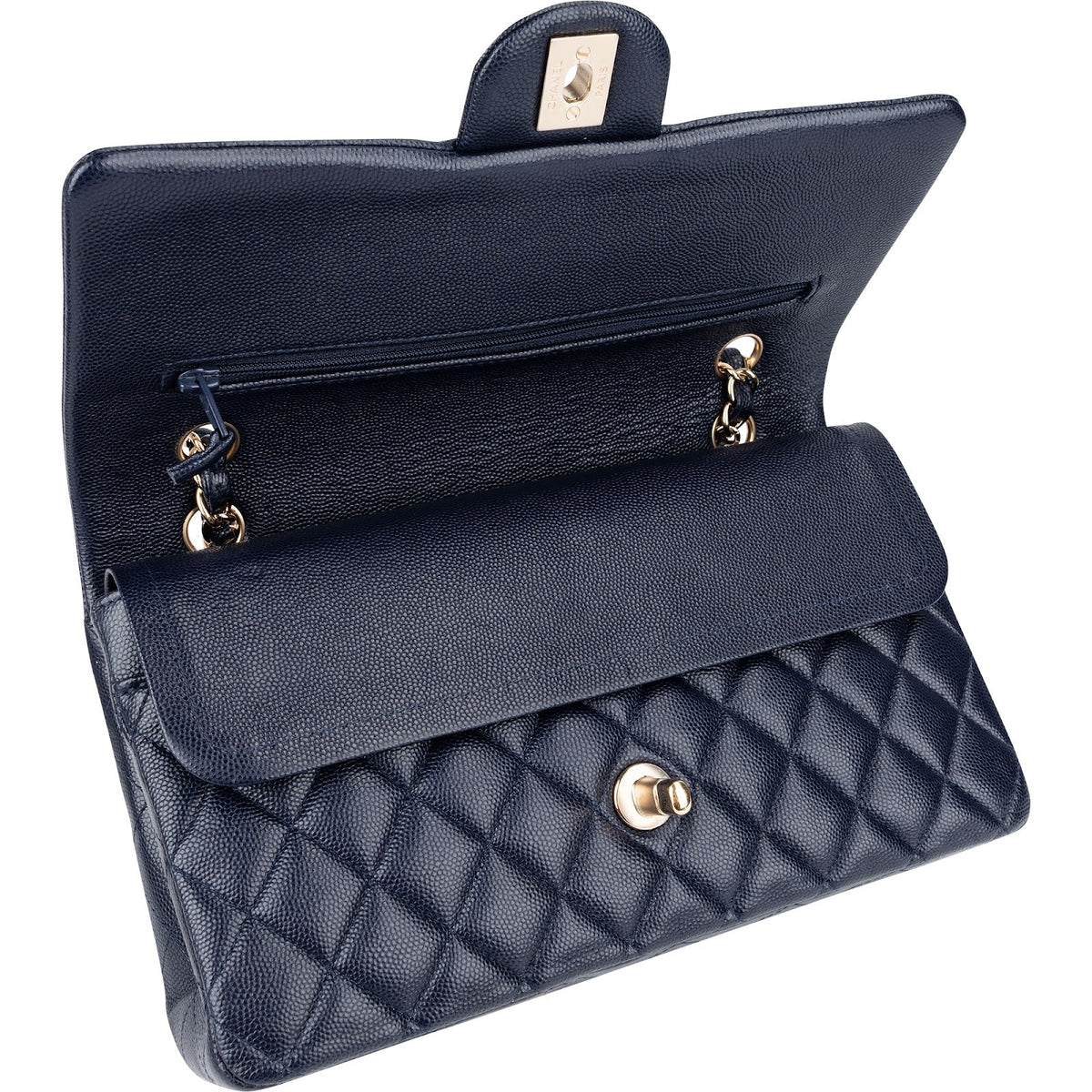 Chanel Caviar Medium Gold Double Flap Schultertasche, Bild 12 von 14