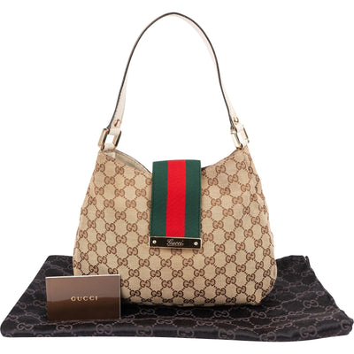 Gucci Monogram GG Canvas Web Hobo Shoulder Bag