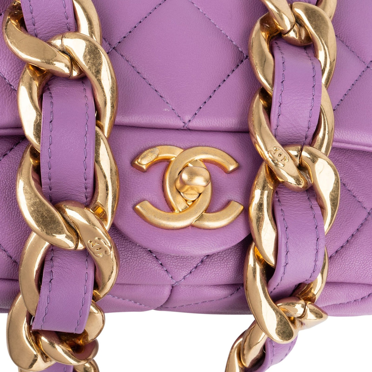 Chanel gewatteerde lamsleren schoudertas met dikke ketting en rechthoekige flap