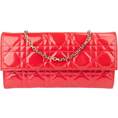 Christian Dior Patent Cannage Leather Wallet On Chain Crossbody Bag