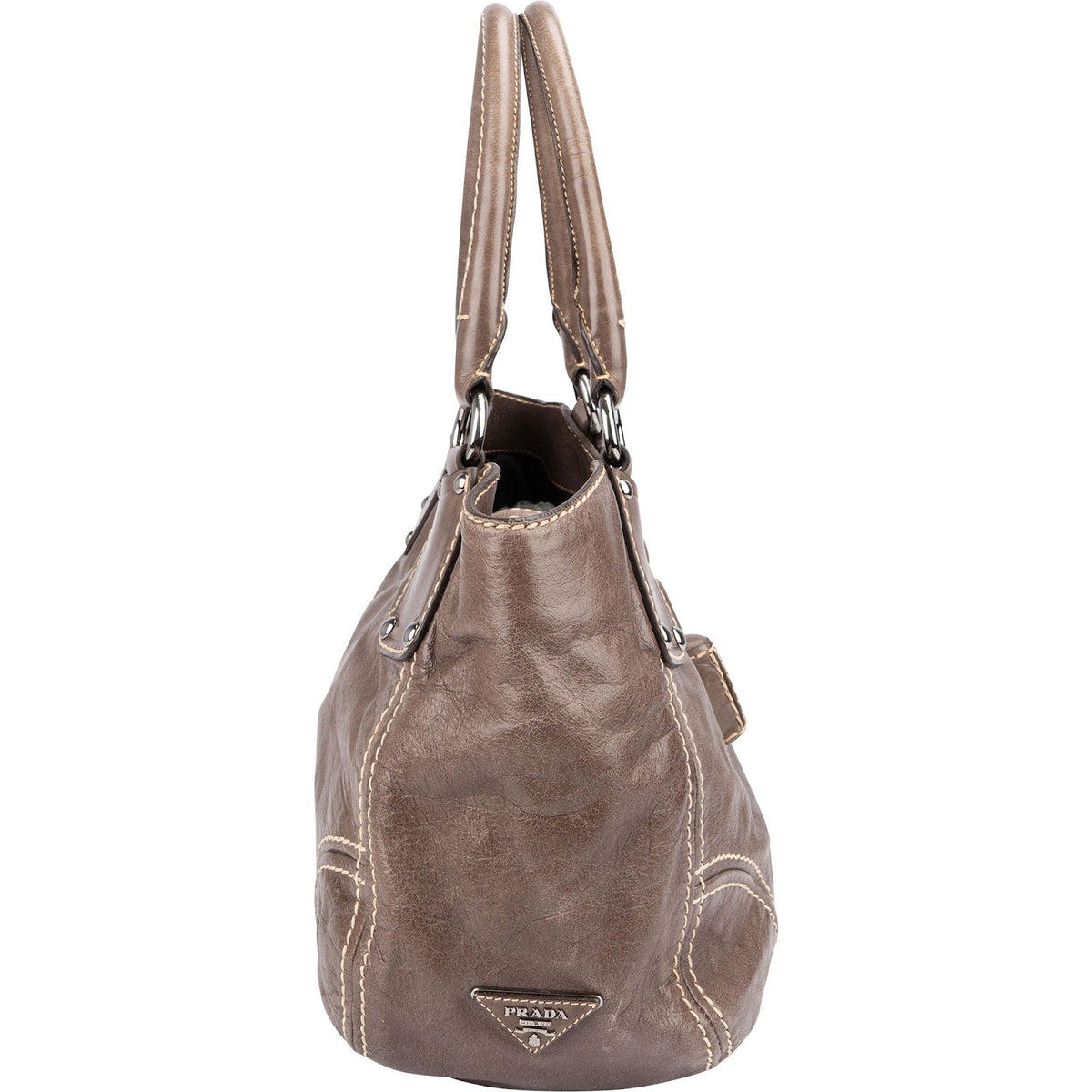 Prada Hobo aus Cervo-Antik-Leder mit Ziernähten – Ansicht 4