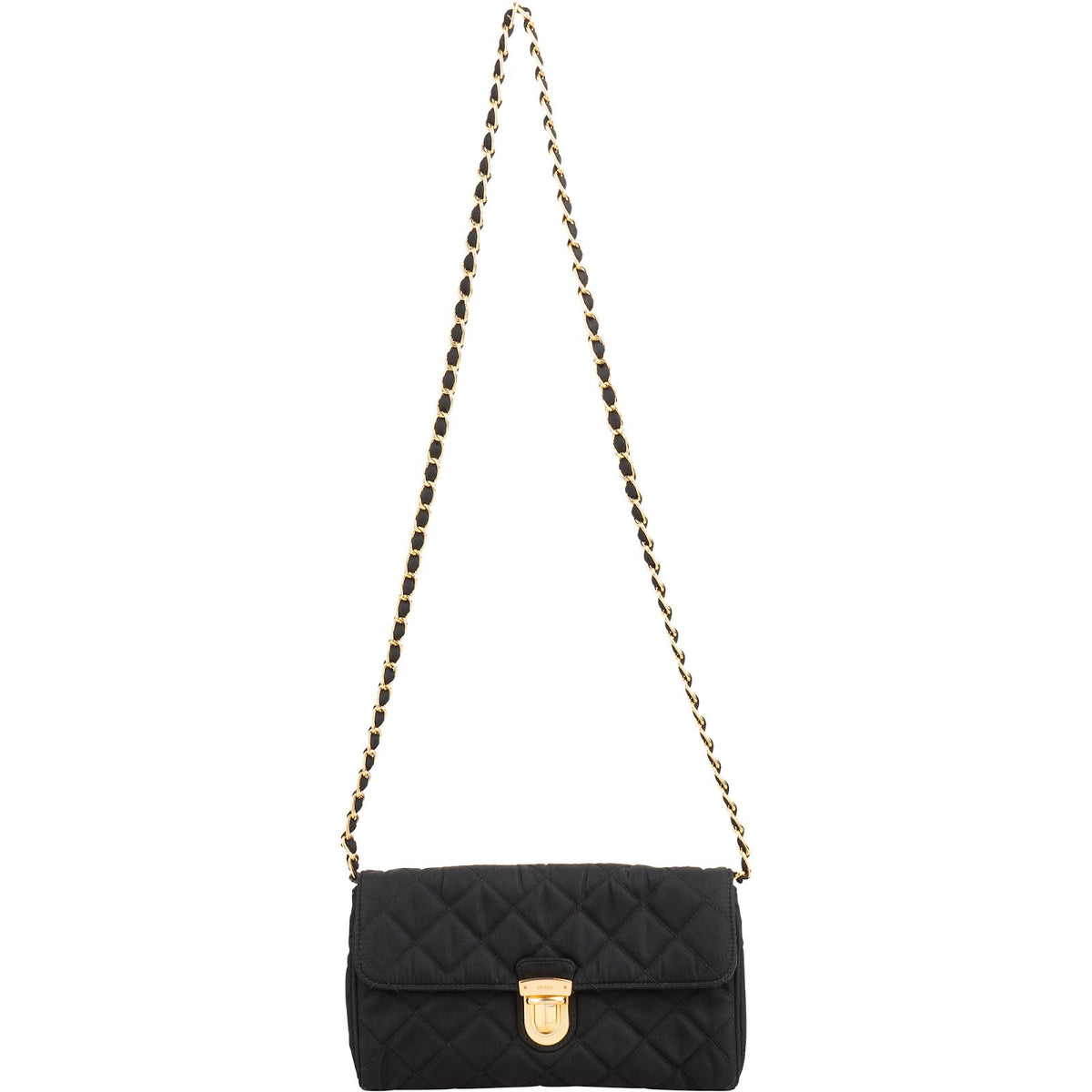 Prada doorgestikte Tessuto nylon crossbodytas met ketting en enkele flap