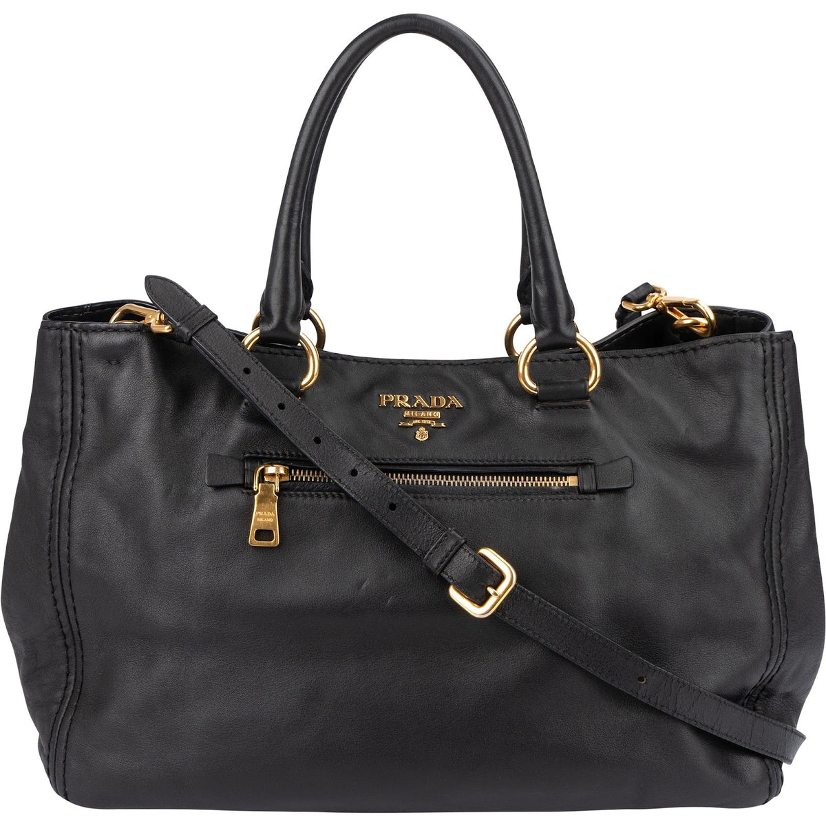 Prada Schwarz Nappa Tote aus Leder – Vorderansicht