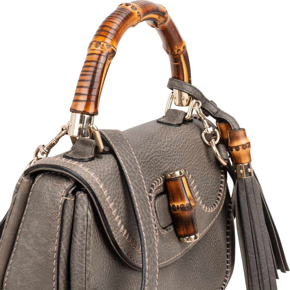 Gucci New Bamboo Top Handle Beijing 2010 aus grauem genarbtem Leder – Ansicht 3