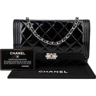 Chanel Patent Leather Quilted Boy Wallet On Chain Crossbody Bag
