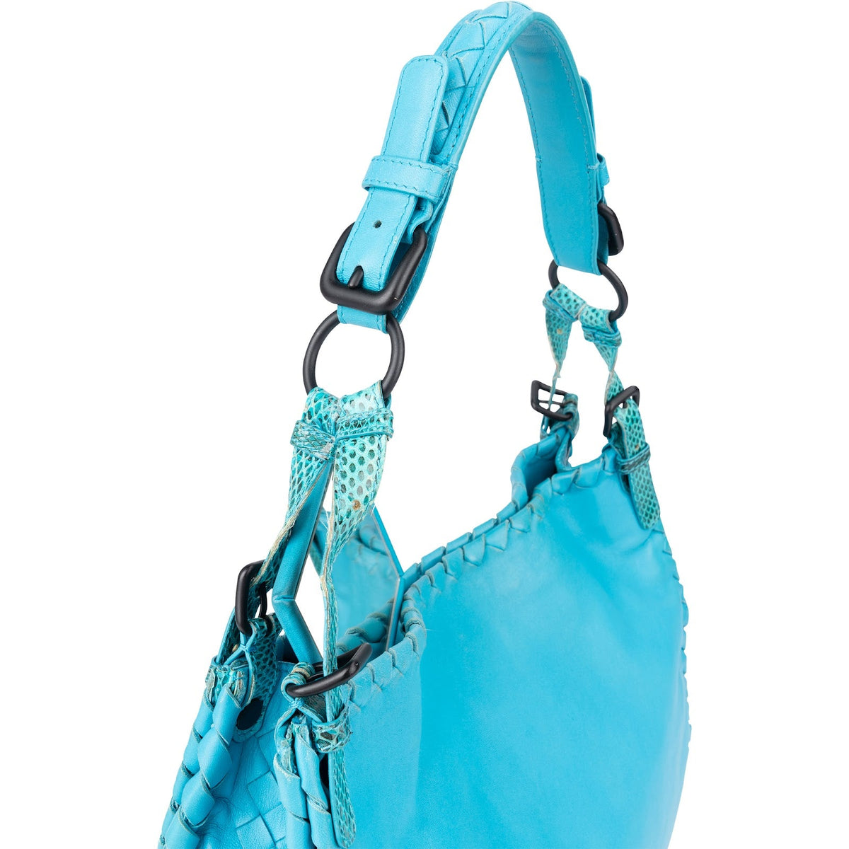 Sac porté épaule Hobo Bottega Veneta en cuir de serpent bleu Cervo