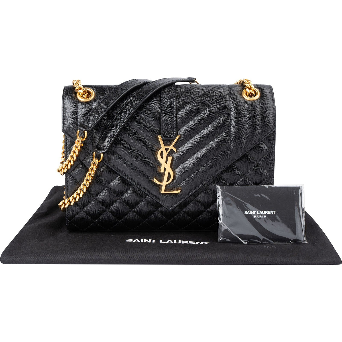 Saint Laurent Grain De Poudre Embossed Leather Envelope Crossbody Bag