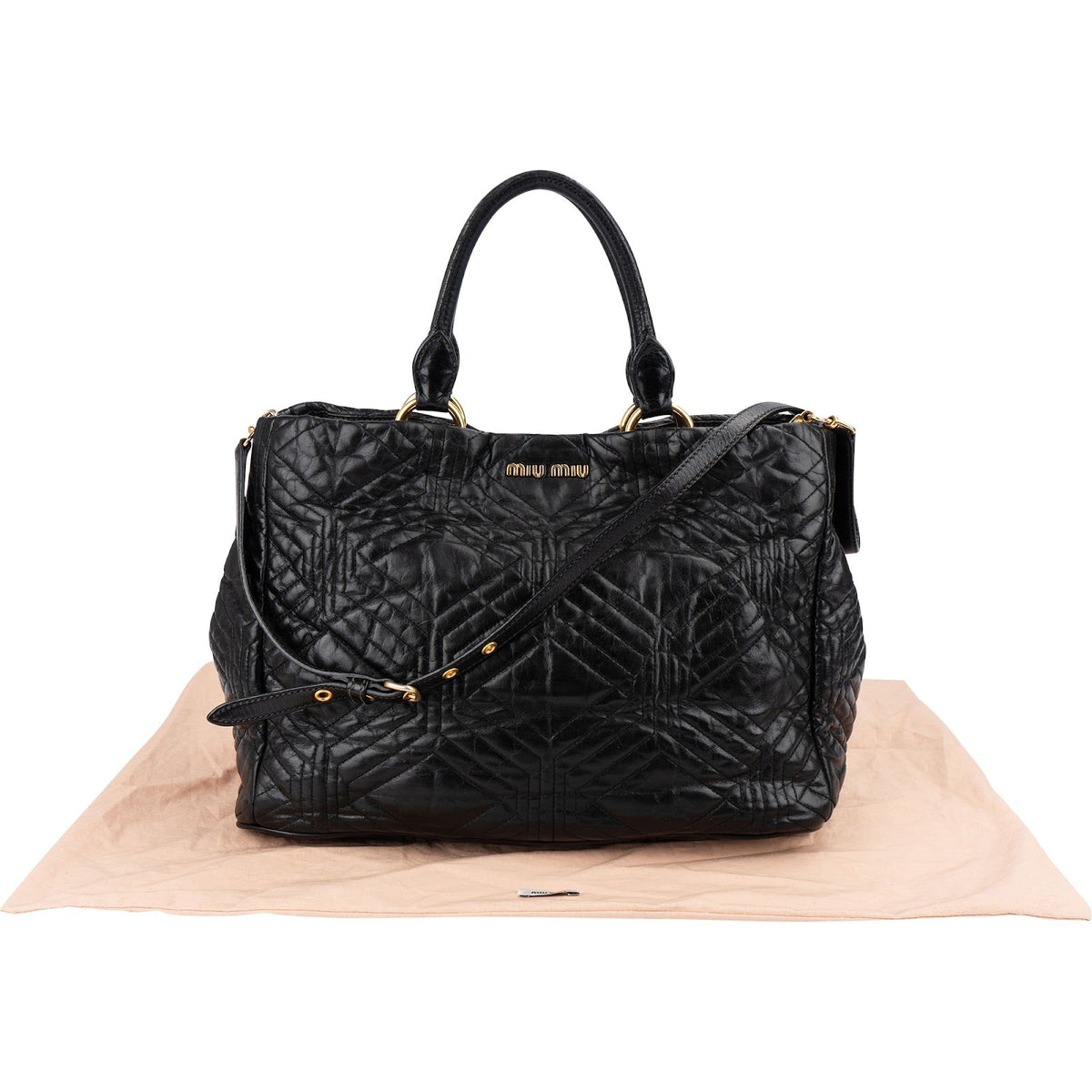 Borsa tote Miu Miu in pelle Nappa matelassé nera