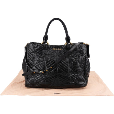 Miu Miu Black Matelassé Nappa Leather Tote Handbag