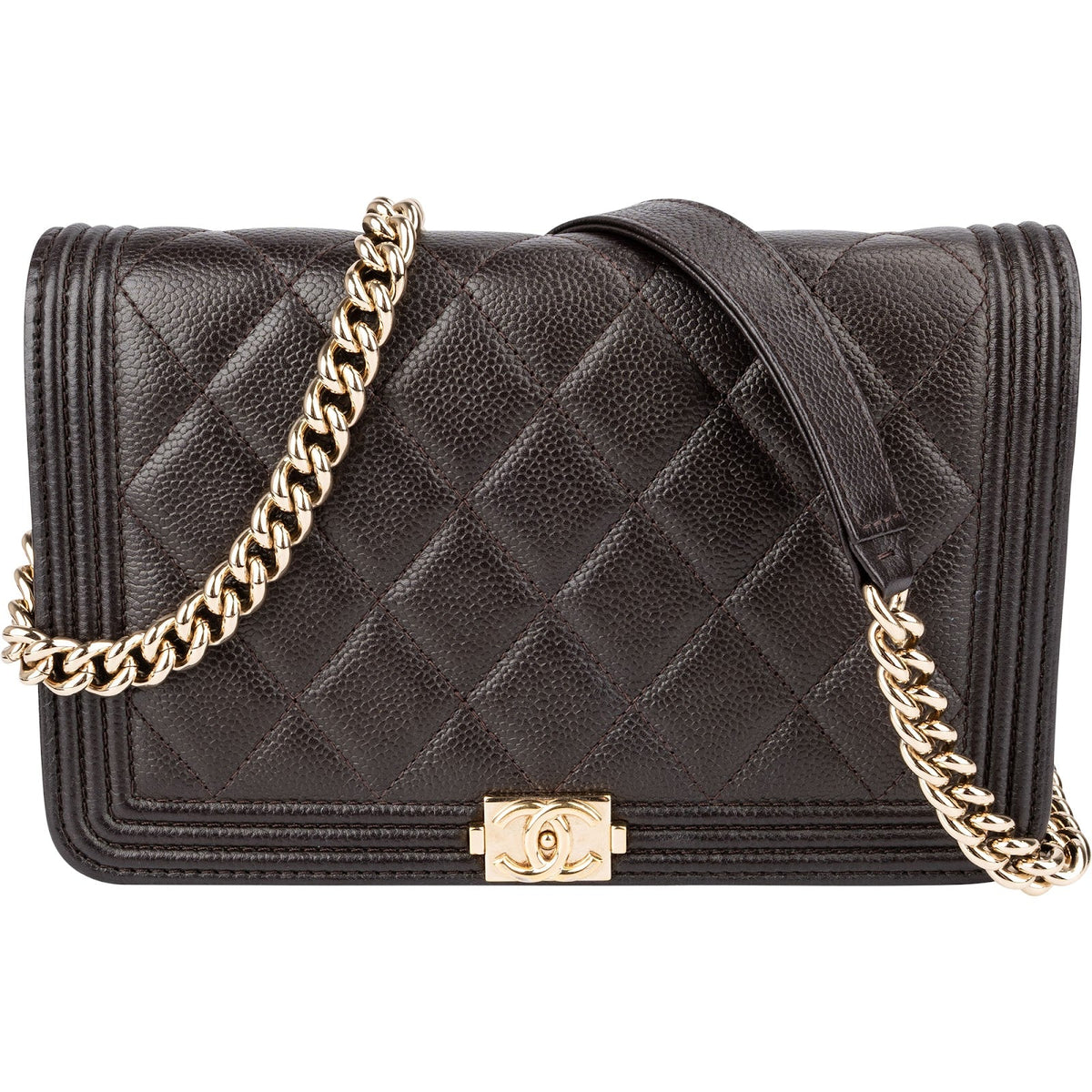Bolso bandolera Chanel Boy Wallet On Chain en piel de caviar acolchada