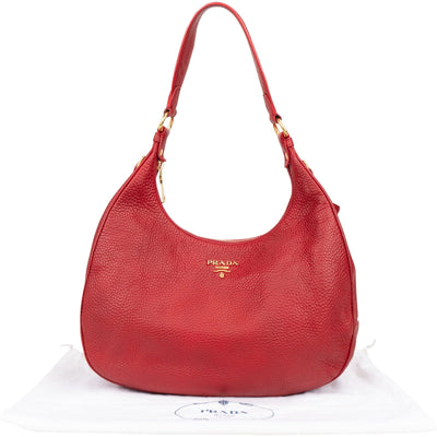 Prada Red Vitello Daino Leather Hobo Shoulder Bag