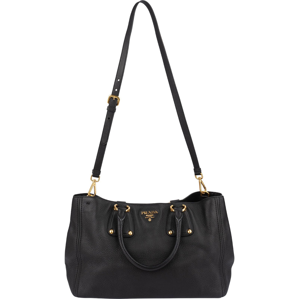 Prada Schwarz Vitello Daino Leder Tote, Bild 8 von 12