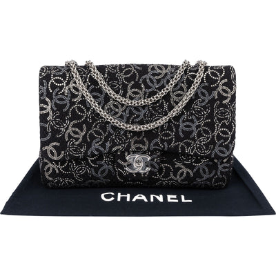 Borsa a tracolla Chanel CC Jumbo Double Flap in tweed con paillettes e finiture in palladio