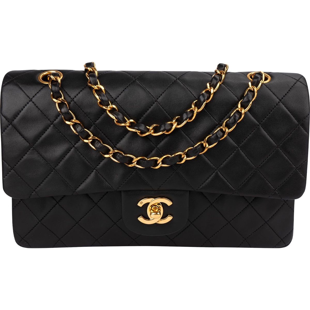 Borsa a spalla Chanel Medium Double Flap in pelle di agnello trapuntata con finiture in oro 24K