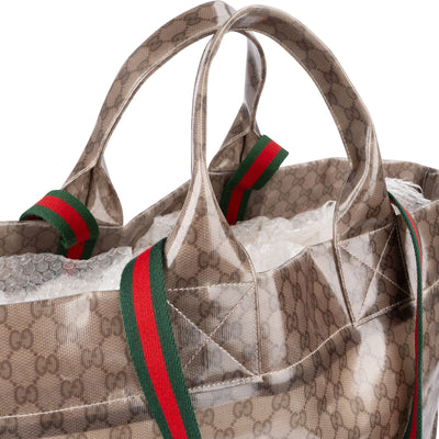 Gucci Monogram GG vinyl Web See-Through Large Tote Travel Shoulder handtas