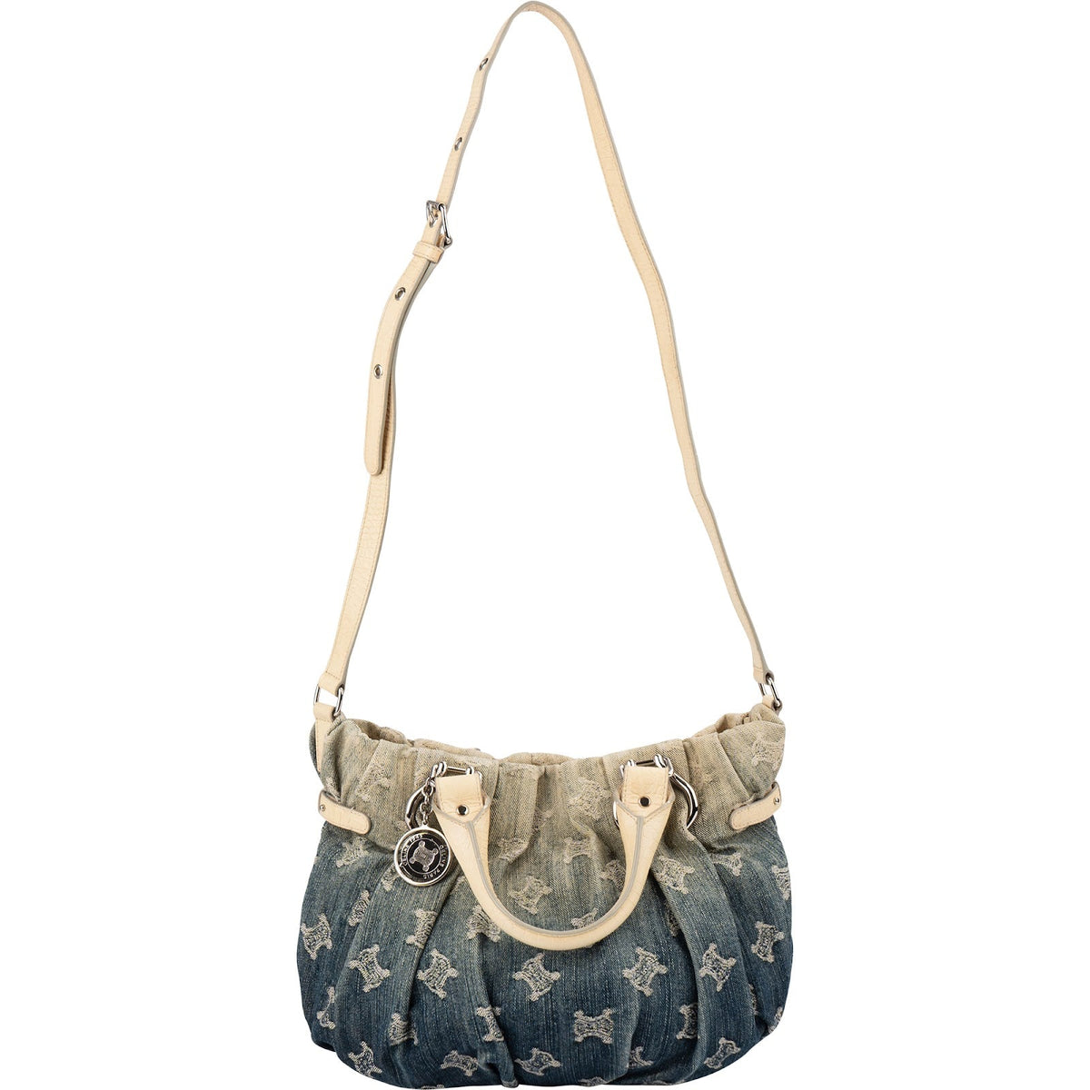 Celine Denim Ombre Monogram Croc-Embossed Leder Blason Pillow Crossbody Handbag