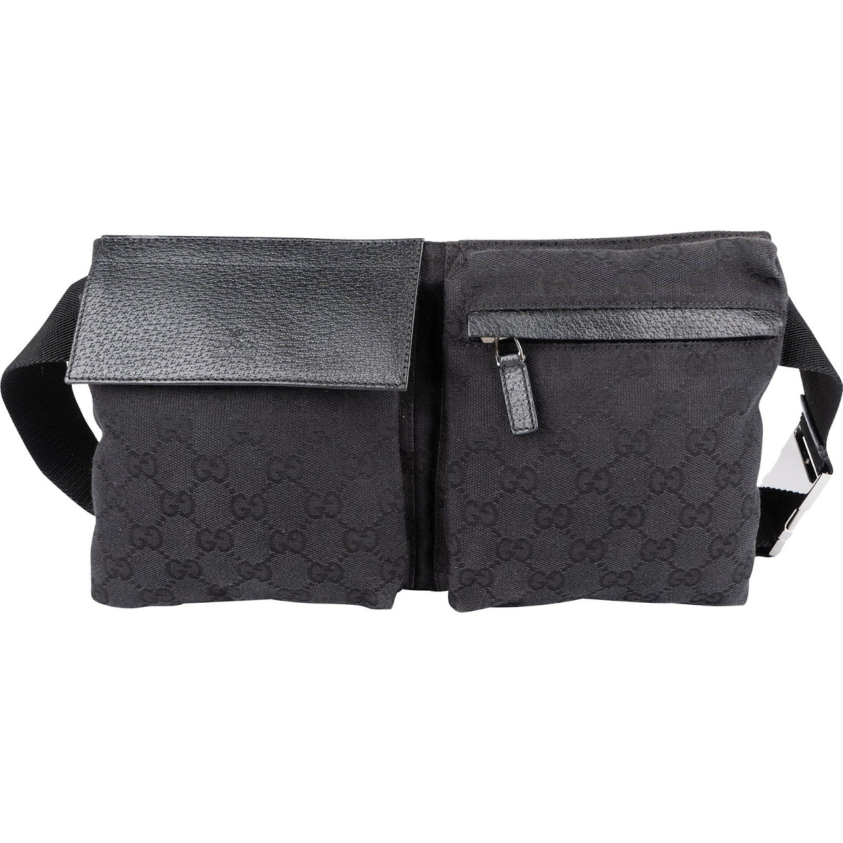 Gucci Schwarz Monogram GG Canvas Belt aus Canvas und Leder – Vorderansicht