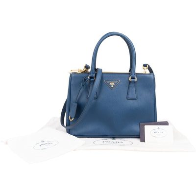 Prada Blue Saffiano Leather Small Galleria Handbag
