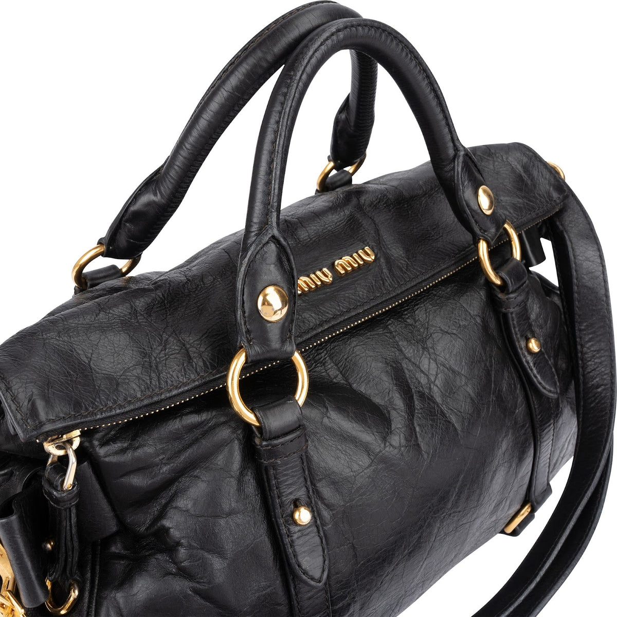 Miu Miu Vitello Lux Leder Bow Satchel Handtasche, Bild 2 von 11