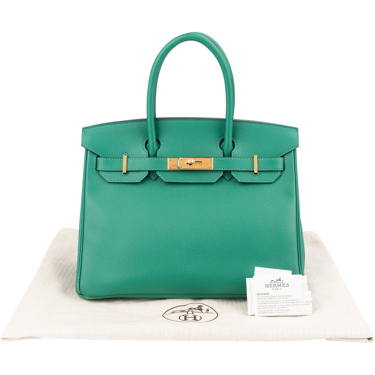 Borsa Birkin 30 Hermès in pelle Epsom color Vert Vertigo con hardware oro