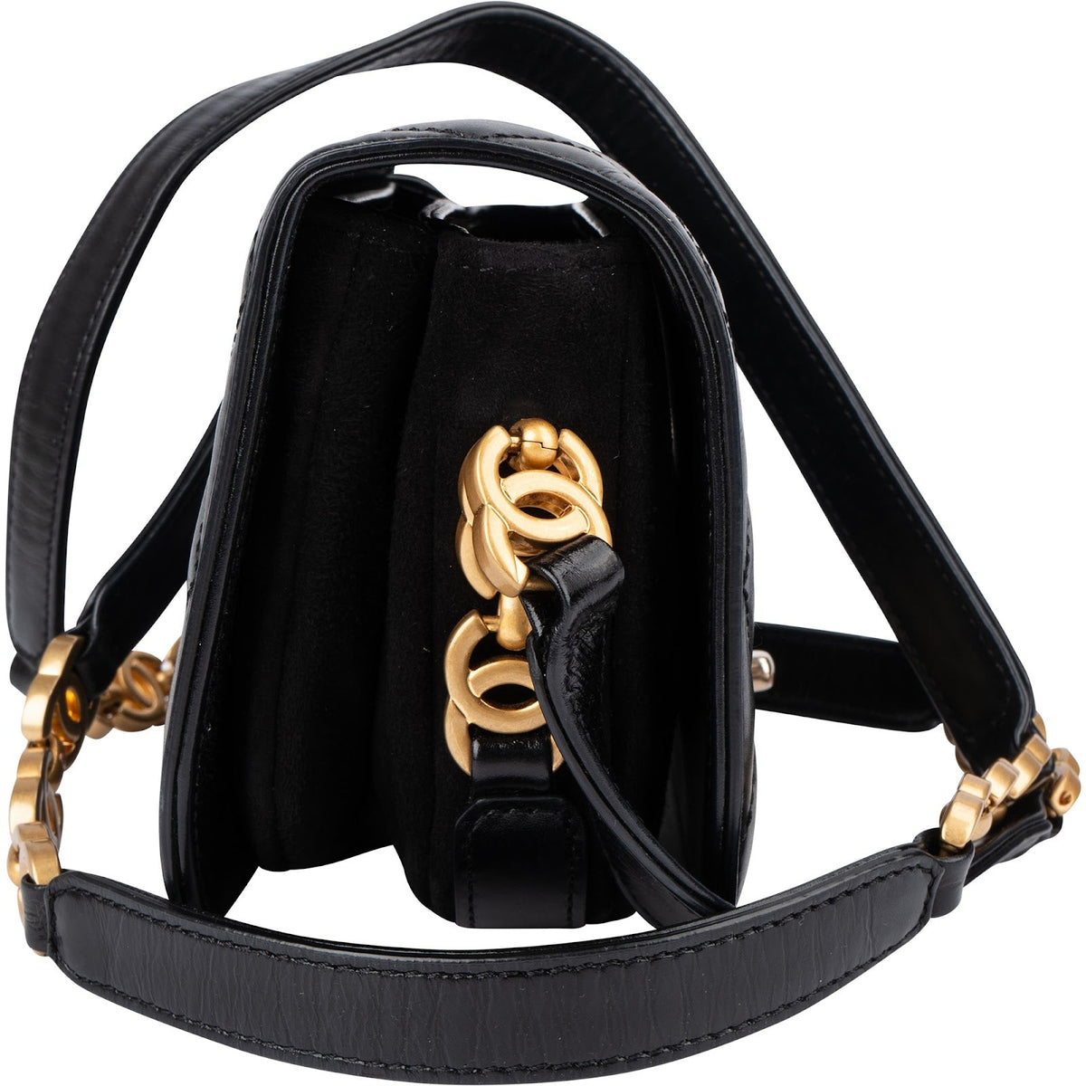 Borsa a tracolla Chanel in pelle di agnello trapuntata con pattina e logo CC