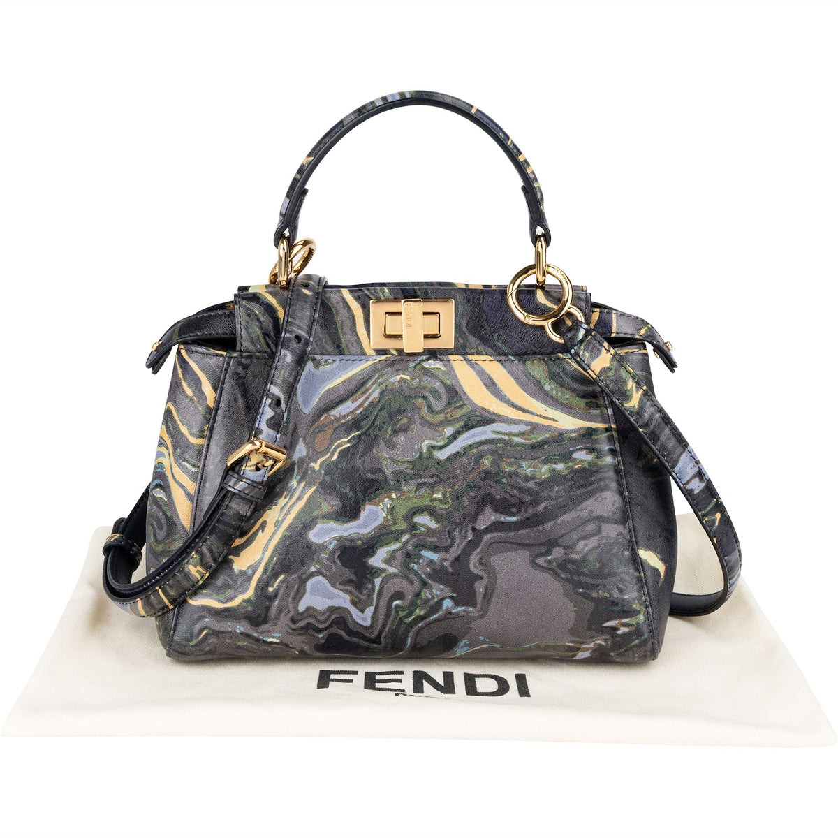 Borsa a mano Peekaboo Mini in pelle marmorizzata Fendi
