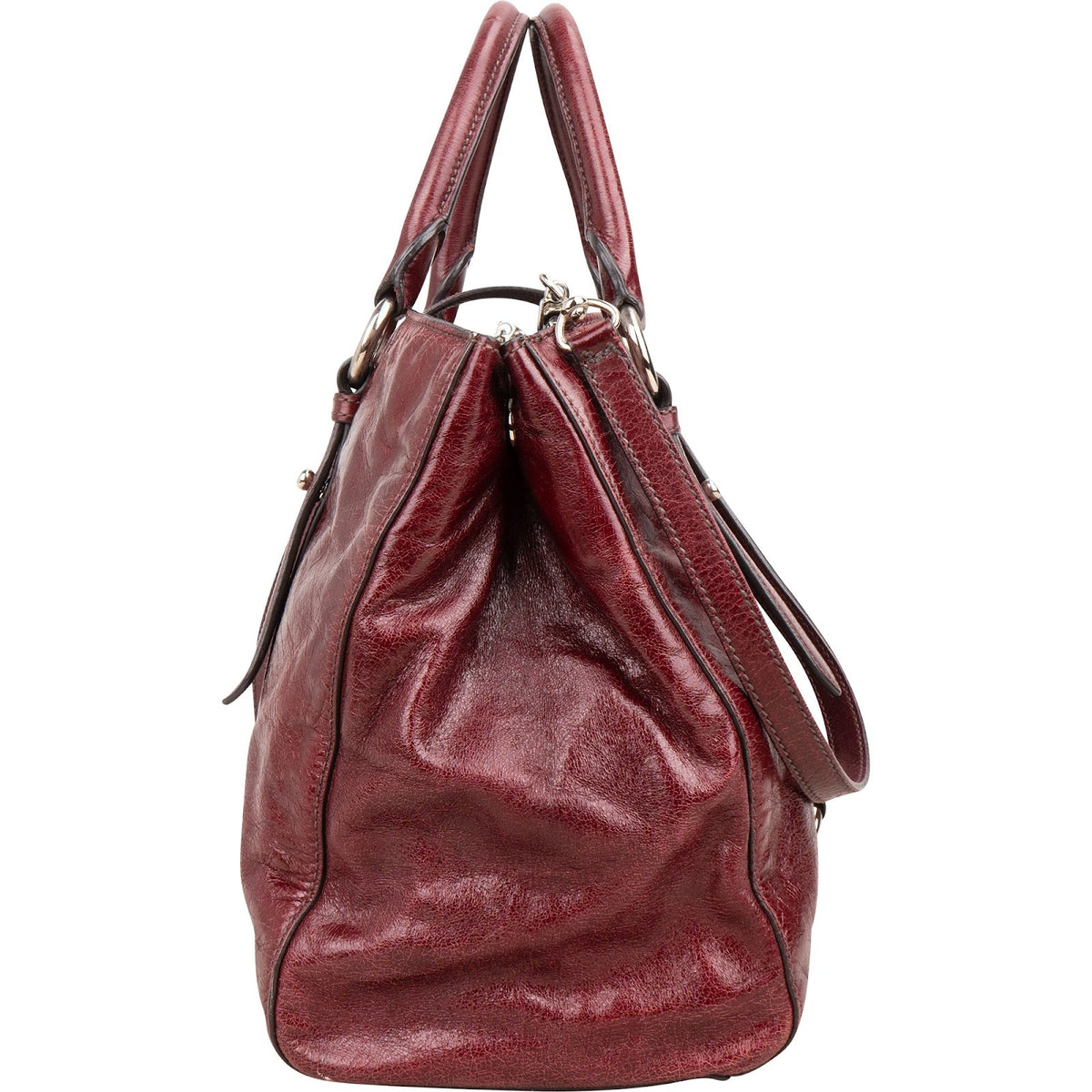 Miu Miu Vitello Lux Shine Leather Tote Buckle Handbag