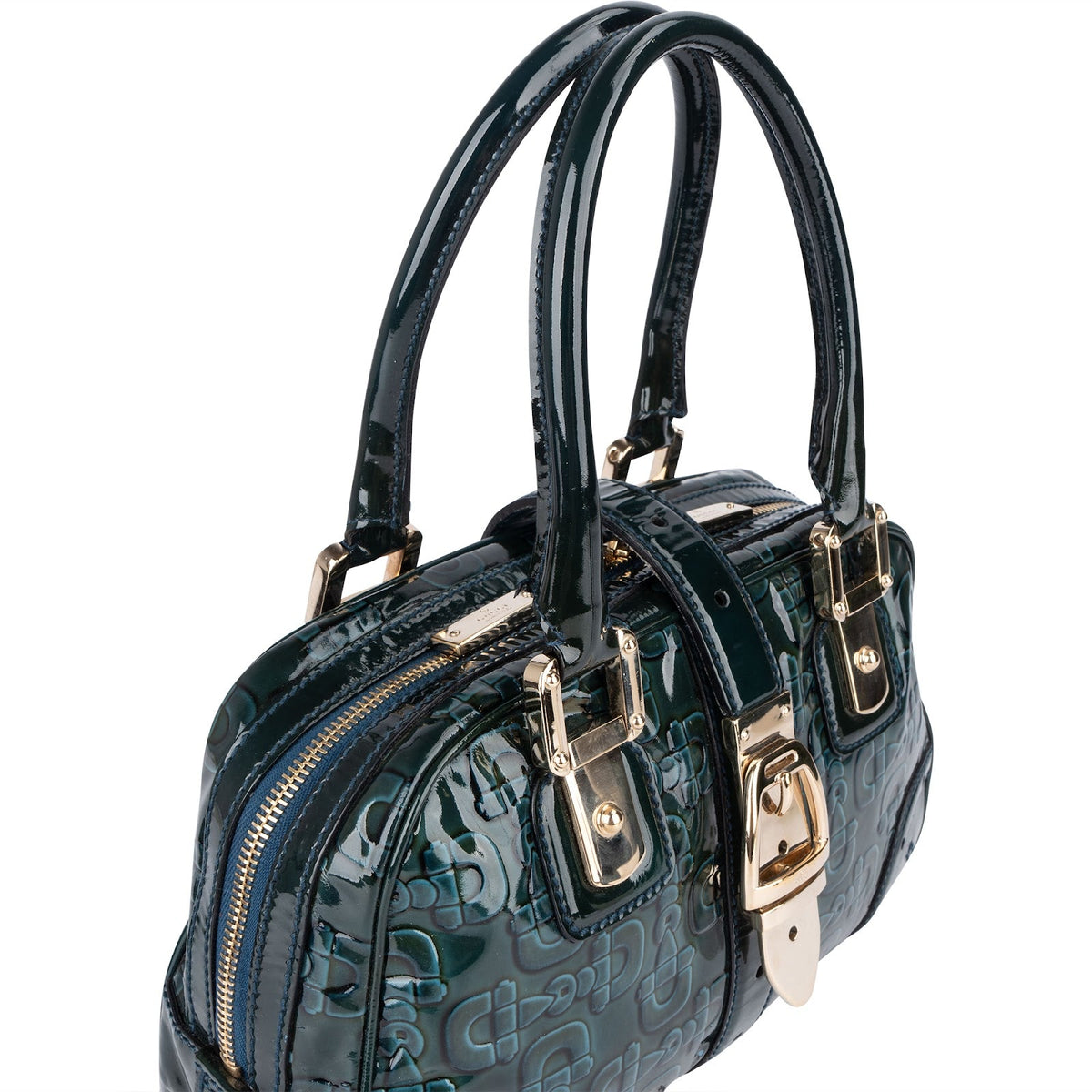 Gucci Monogram Lackleder Horsebit Boston Handtasche, Bild 3 von 11